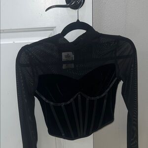 Elegant Black Mesh Long Sleeve Top